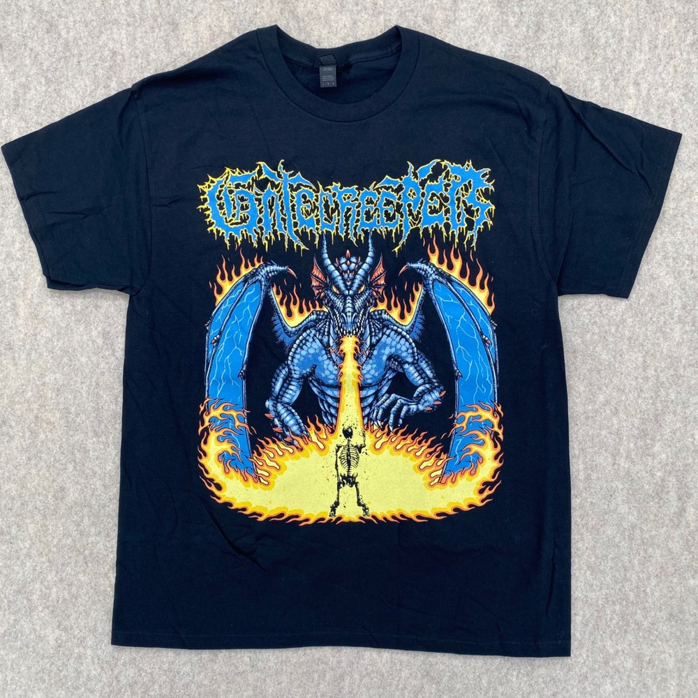 Gatecreeper Band T-Shirt Mens L Gilden Black Dragon Fire Skeleton Death Metal